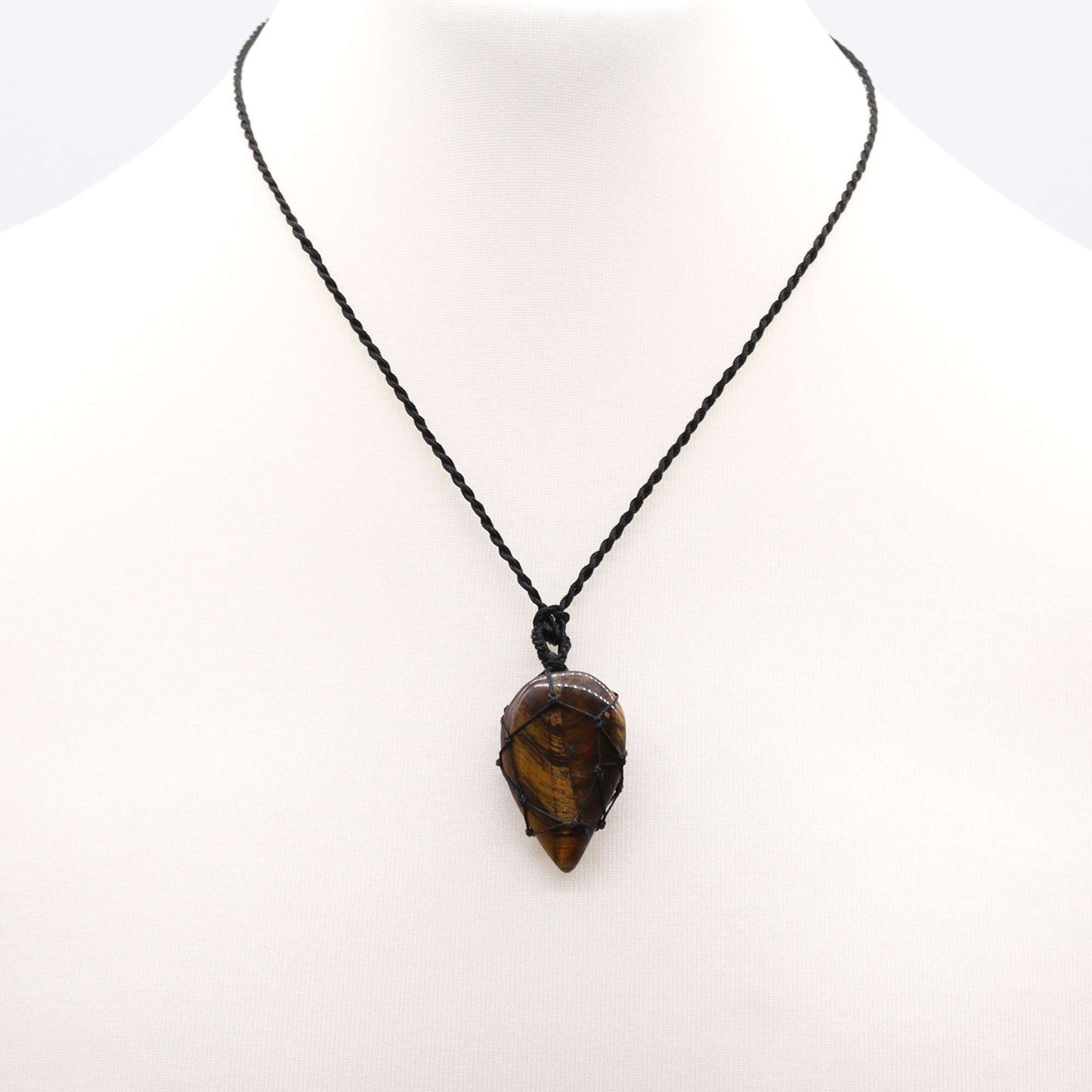 Pendentif Œil de Tigre • Larme Sertie Dorée & Protection