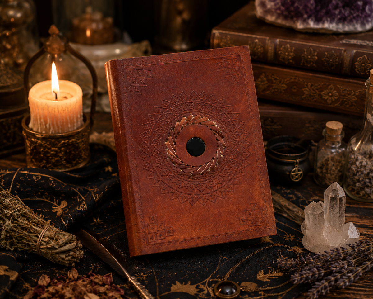 Carnet en cuir façon onyx du coffret feng shui élévation
