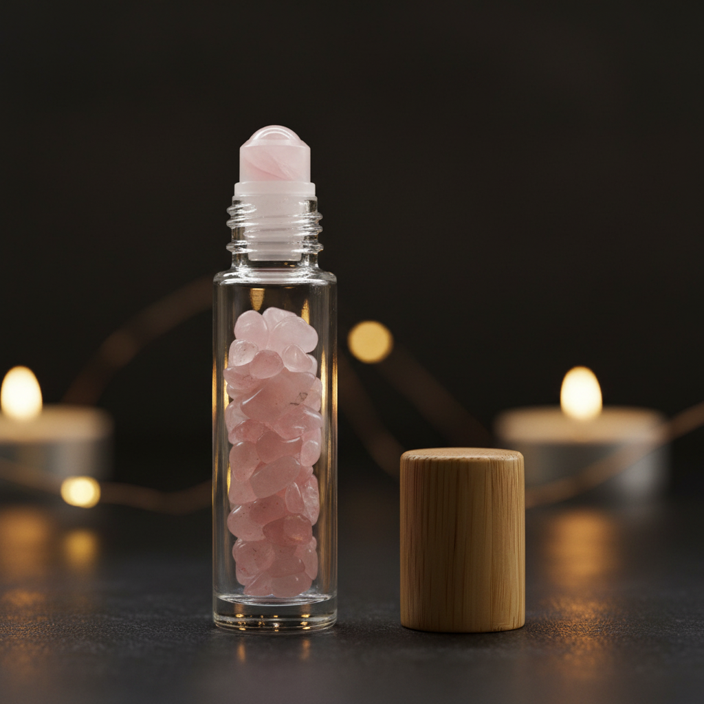 Roller Huile Essentielle Quartz Rose Bouchon Bois