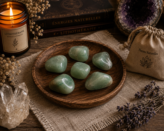Lot de 6 pierres roulées en aventurine verte naturelle pour lithothérapie et décoration spirituelle