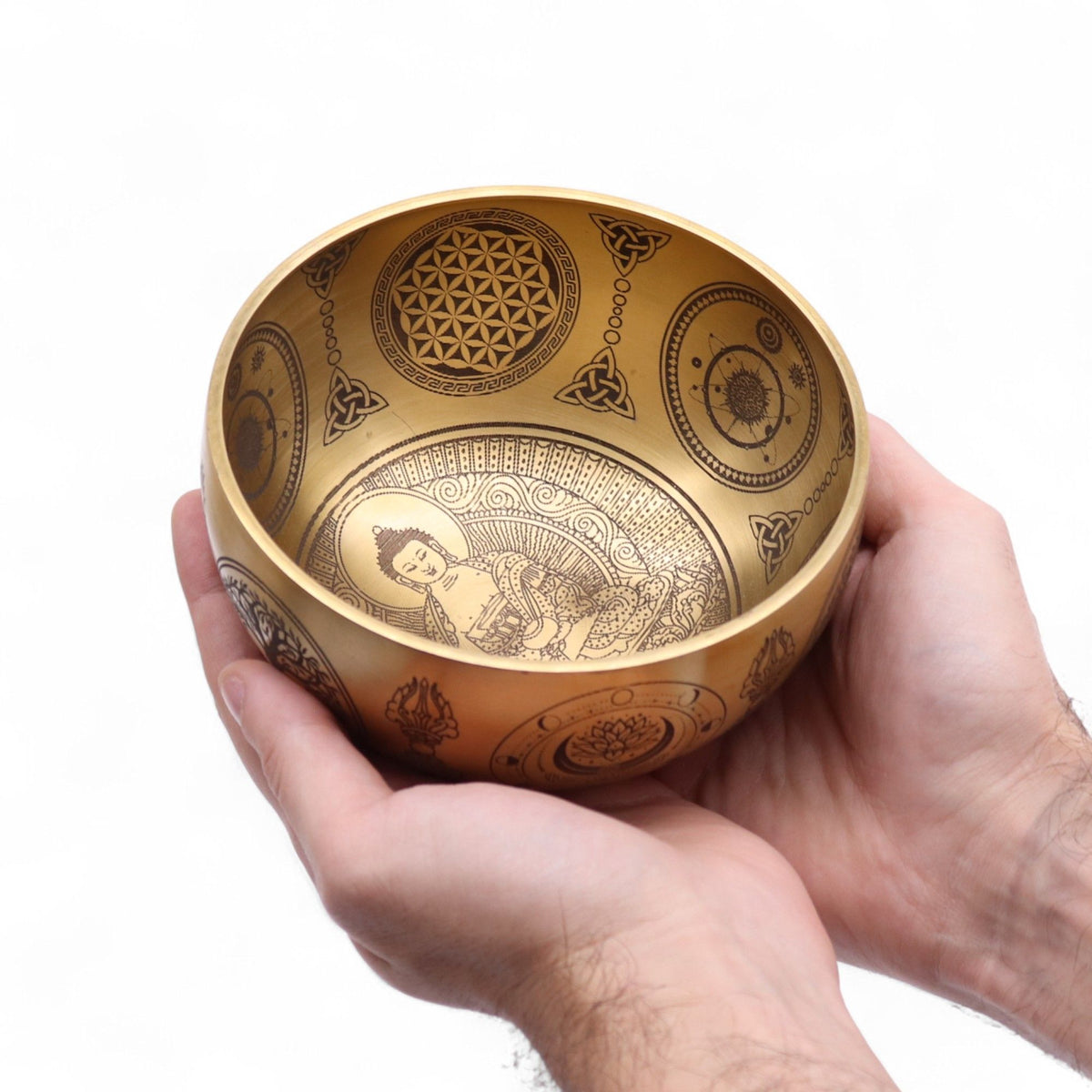 Coffret 4 Bols Chantants en Laiton Gravés Bouddha • 3,85kg