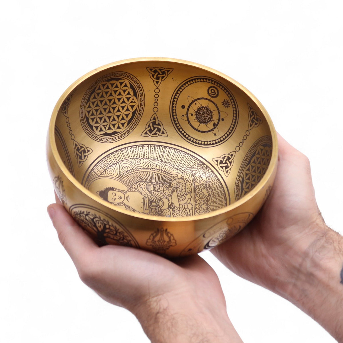 Coffret 4 Bols Chantants en Laiton Gravés Bouddha • 3,85kg