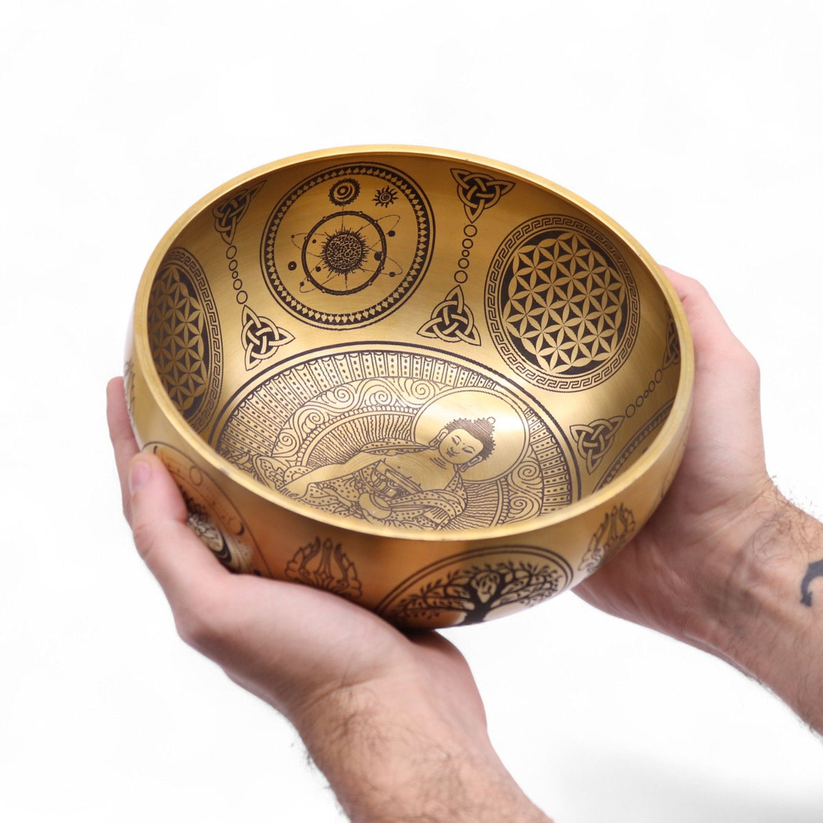 Coffret 4 Bols Chantants en Laiton Gravés Bouddha • 3,85kg
