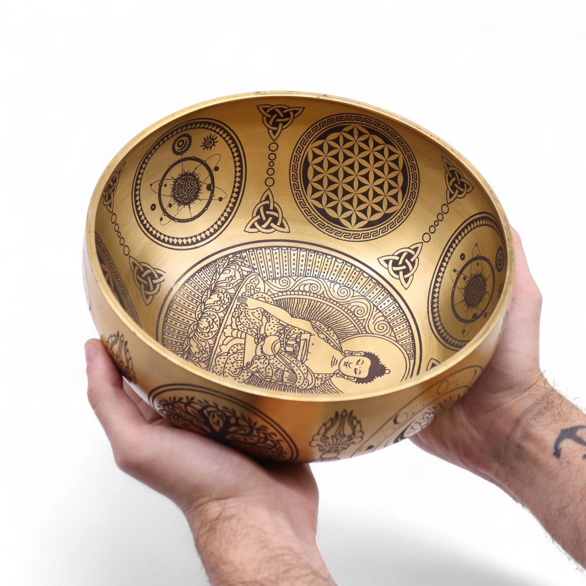 Coffret 4 Bols Chantants en Laiton Gravés Bouddha • 3,85kg