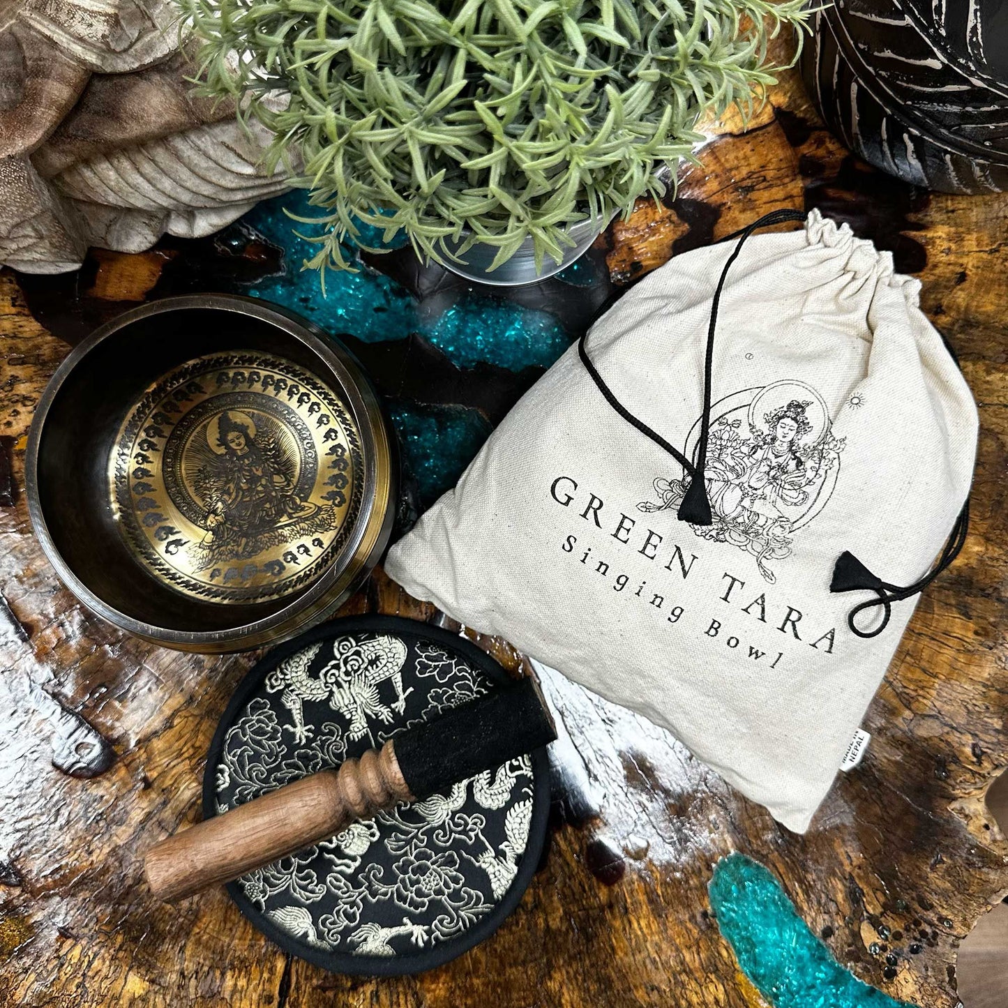 Coffret Bol Chantant Martelé • Tara Verte 14 cm