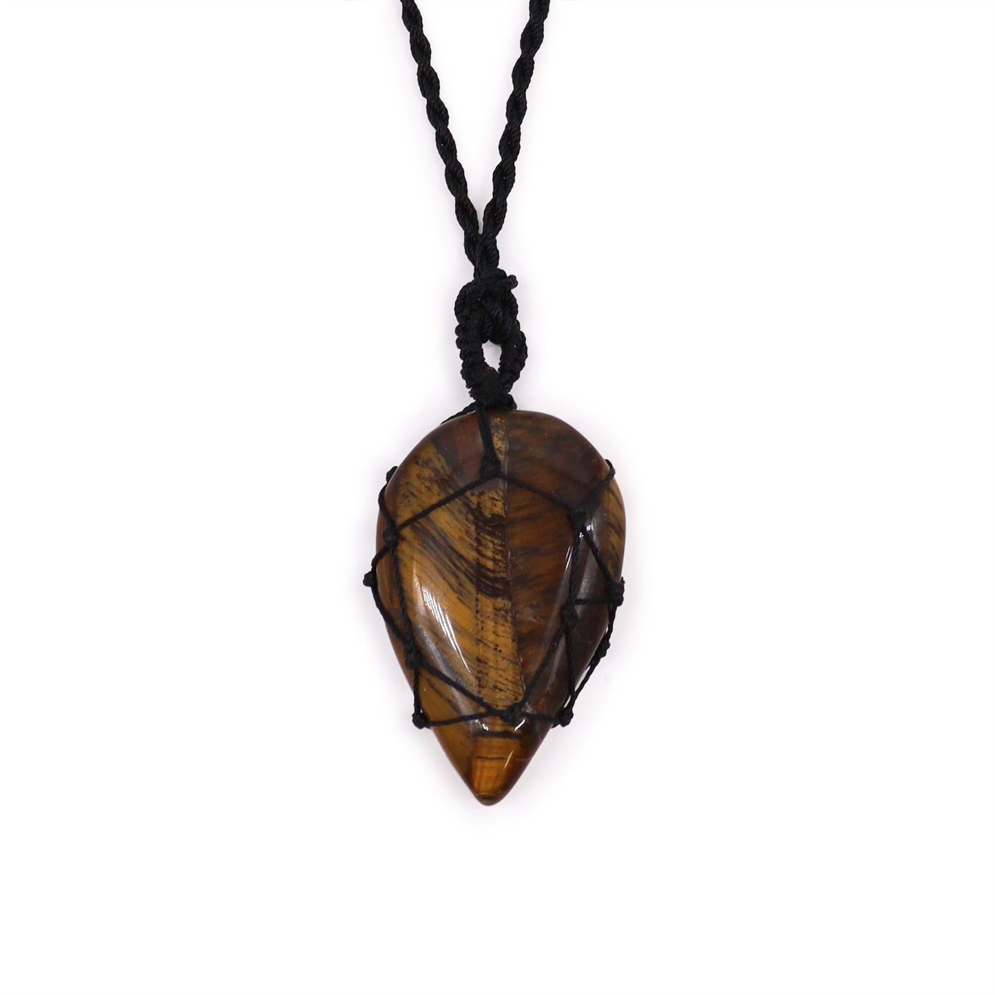 Pendentif Œil de Tigre • Larme Sertie Dorée & Protection