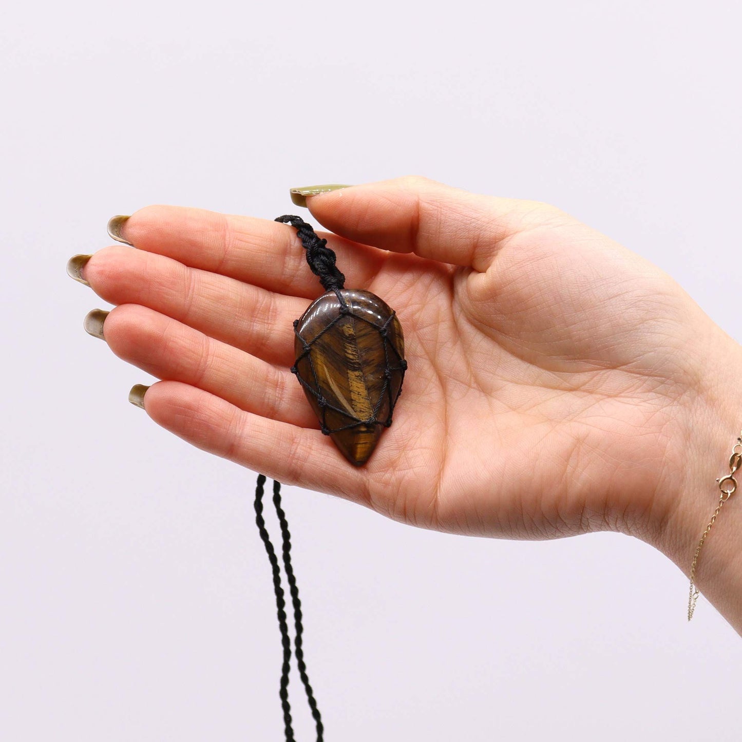 Pendentif Œil de Tigre • Larme Sertie Dorée & Protection