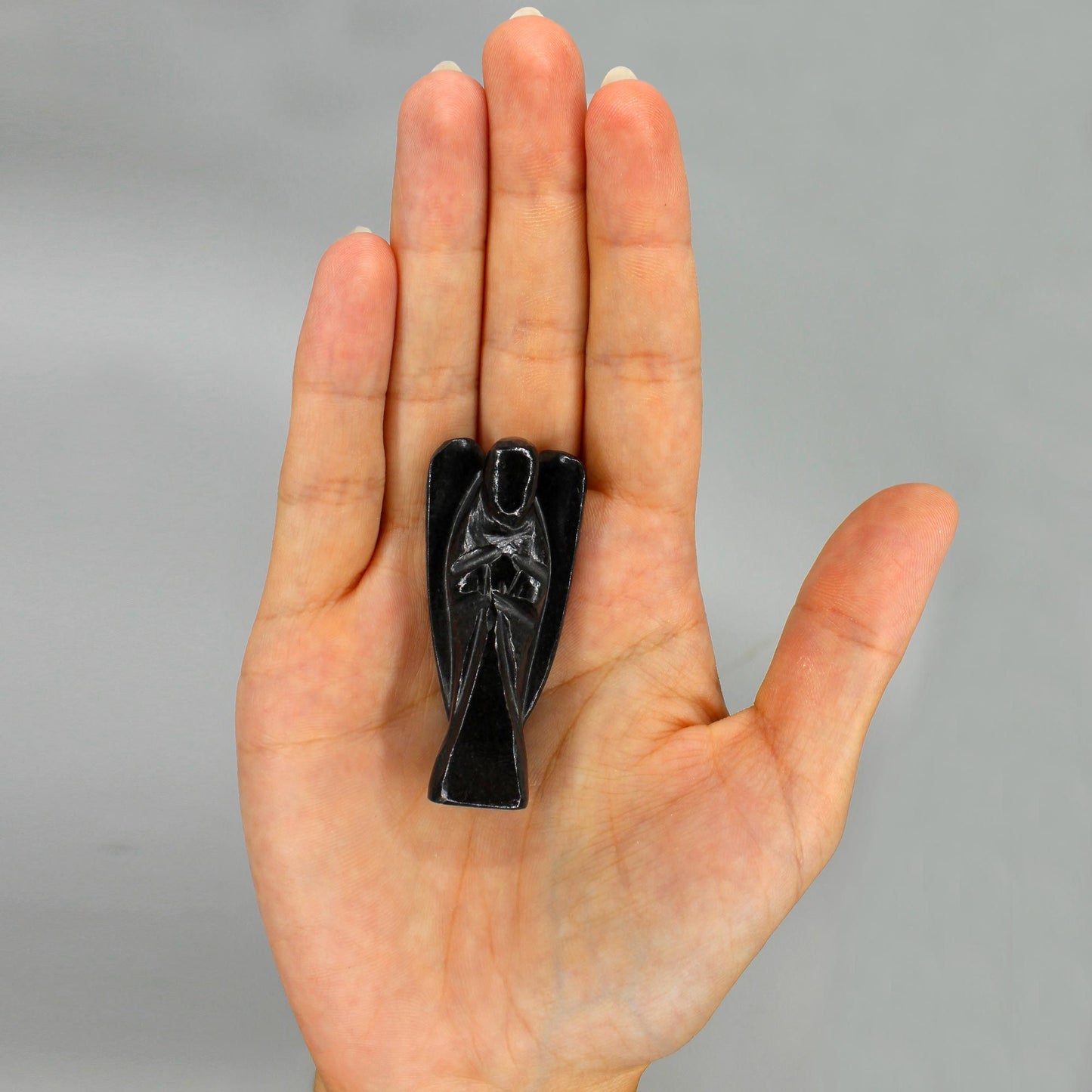 Ange Sculpté en Agate Noire • Figurine Ésotérique & Protection
