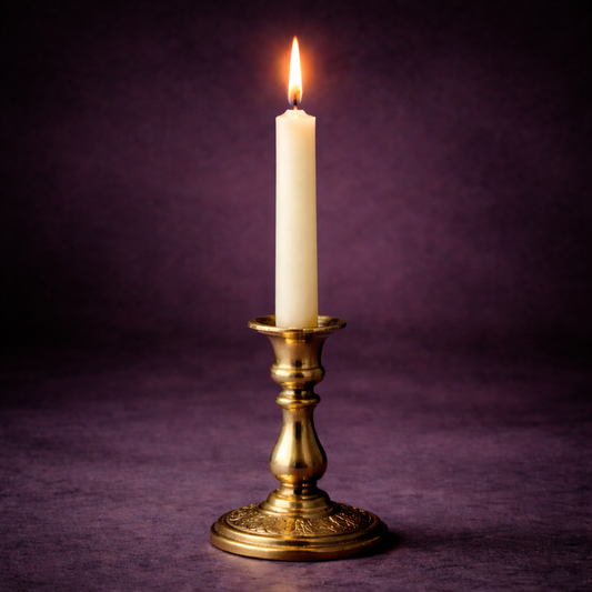 bougie rituelle blanche allumee dans chandelier magie purification protection energie rituel