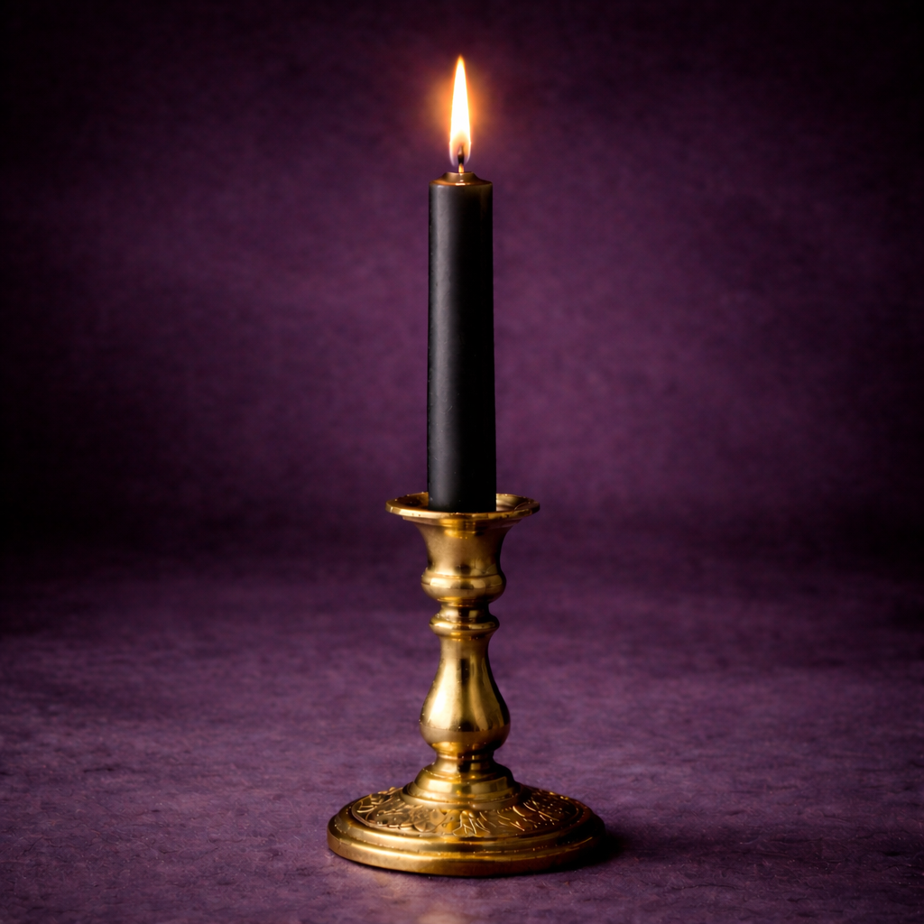 bougie rituelle noire allumee dans chandelier magie protection purification energie rituel magie