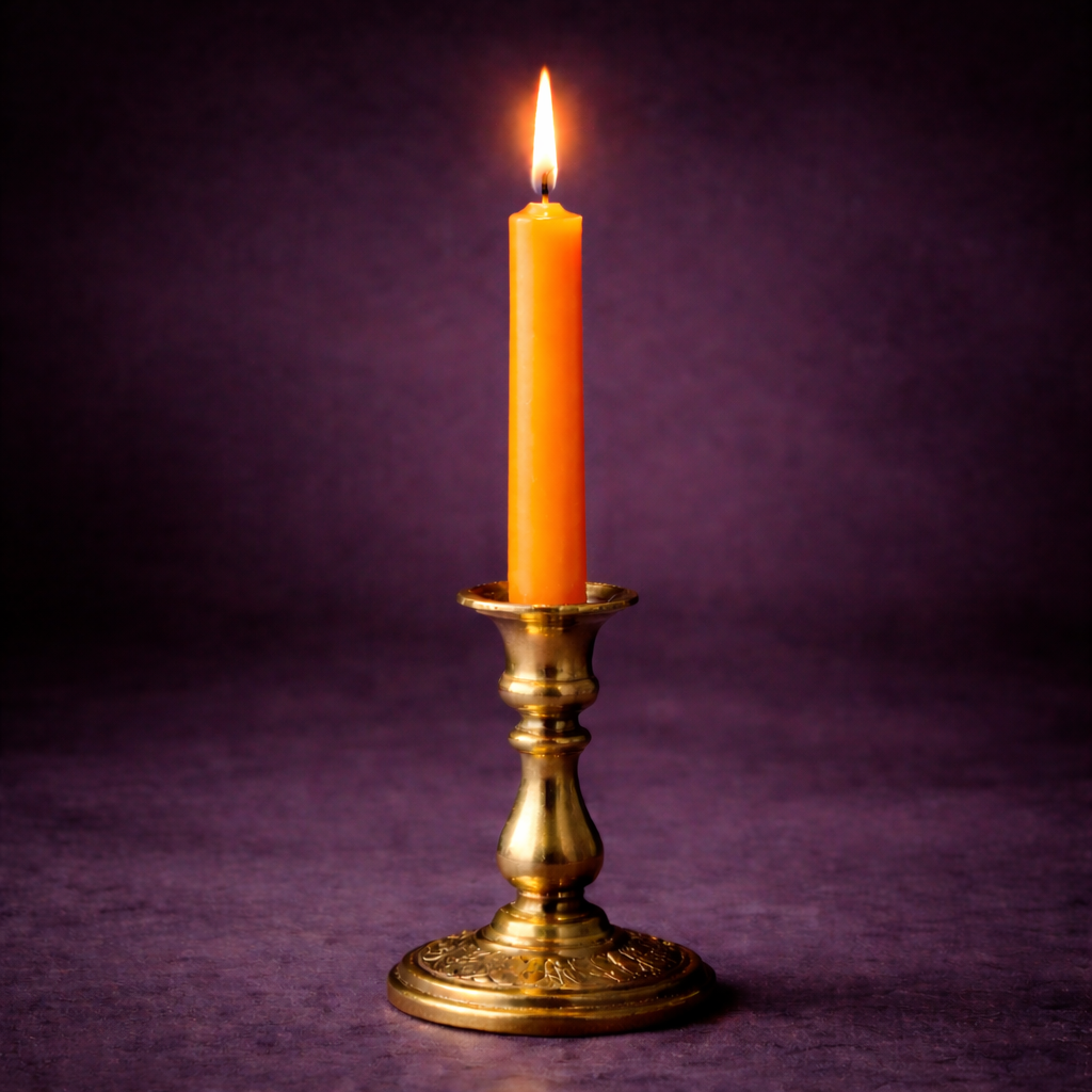 bougie rituelle orange allumee dans chandelier magie energie succes motivation rituel