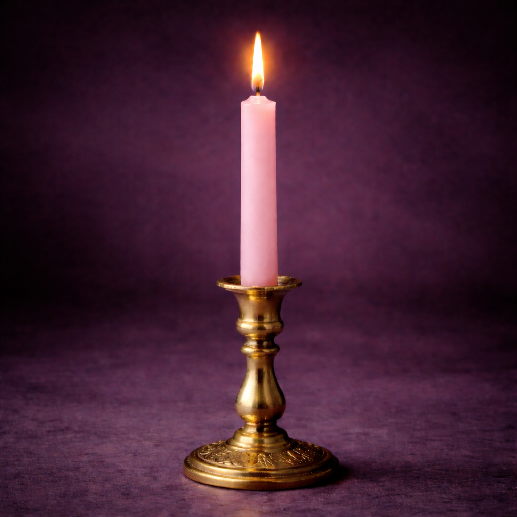 bougie rituelle rose allumee dans chandelier magie amour douceur harmonie rituel