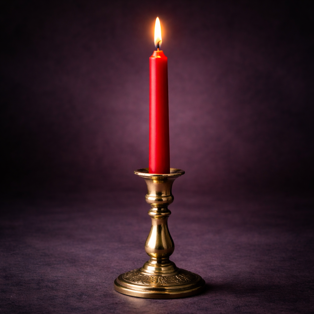 bougie rituelle rouge allumee dans chandelier magie amour passion rituel energie