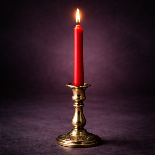 bougie rituelle rouge allumee dans chandelier magie amour passion rituel energie