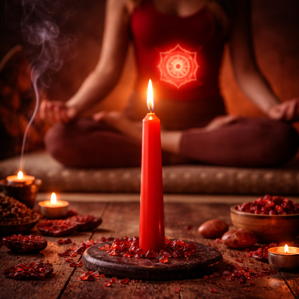 bougie rituelle rouge chakra energie spiritualite rituel purification intention