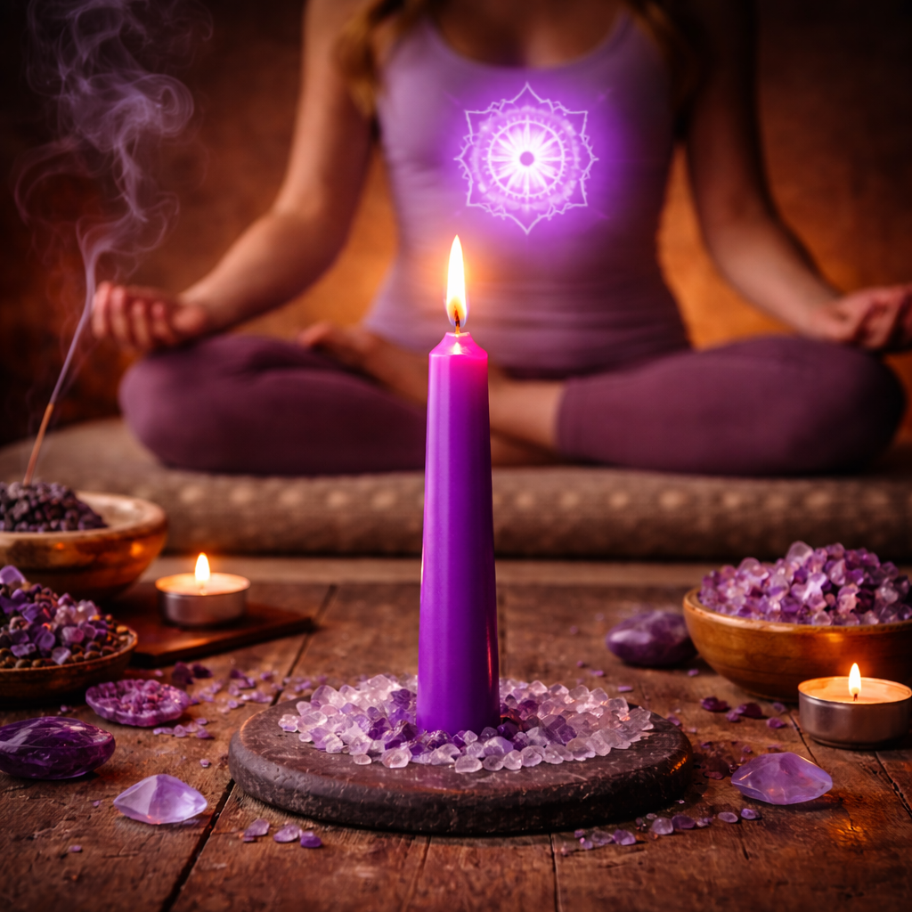bougie rituelle violette chakra energie spiritualite intuition meditation rituel