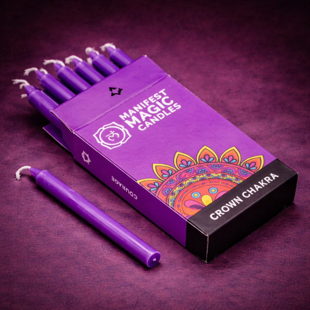 bougie rituelle violette packaging produit magie rituel esoterique spiritualite