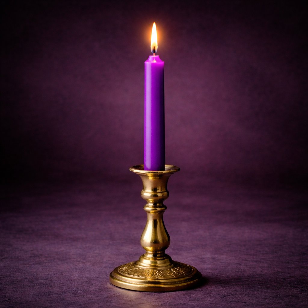 bougie rituelle violette allumee dans chandelier magie spiritualite intuition meditation rituel