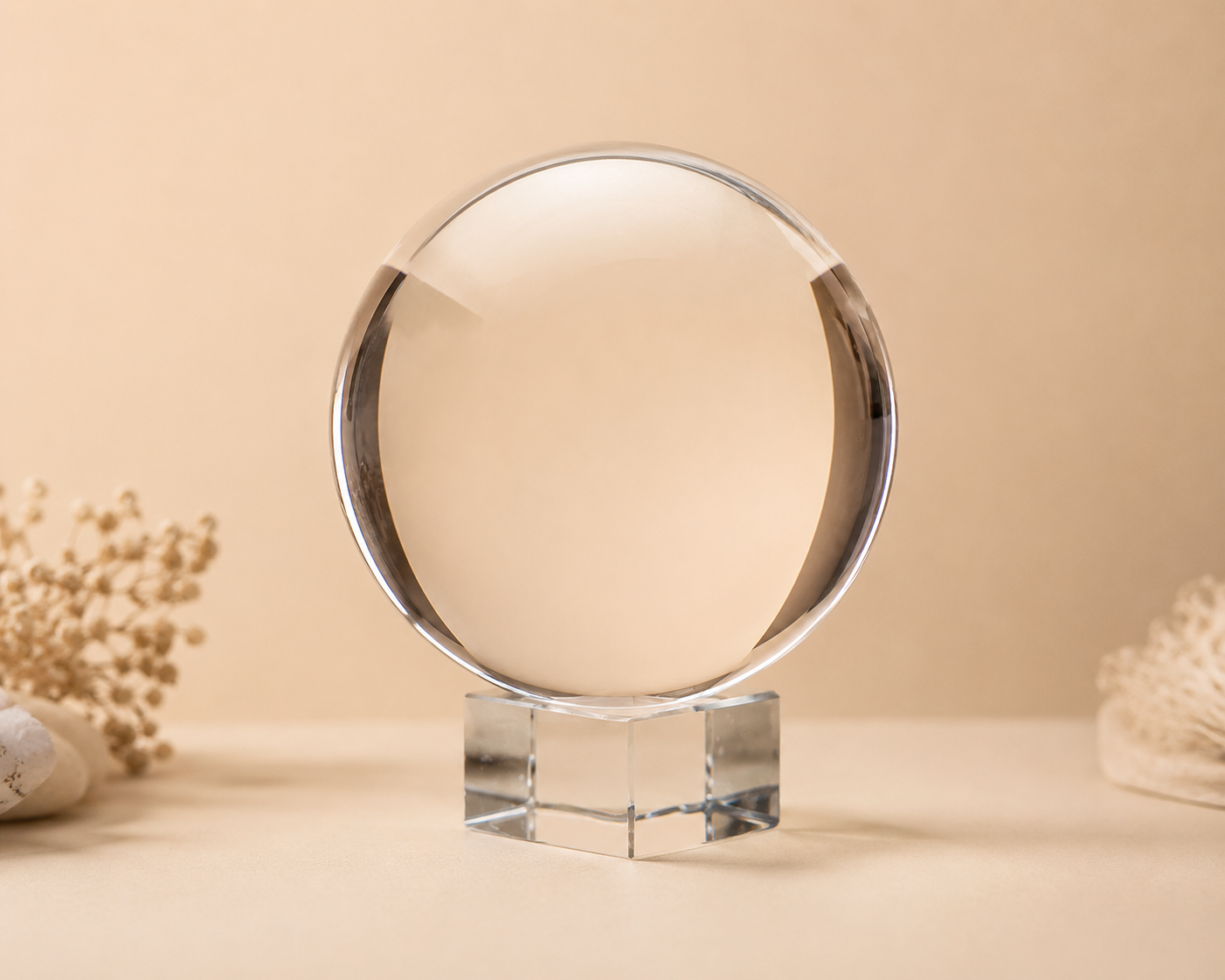 Zoom sur boule de cristal 100mm fond beige 