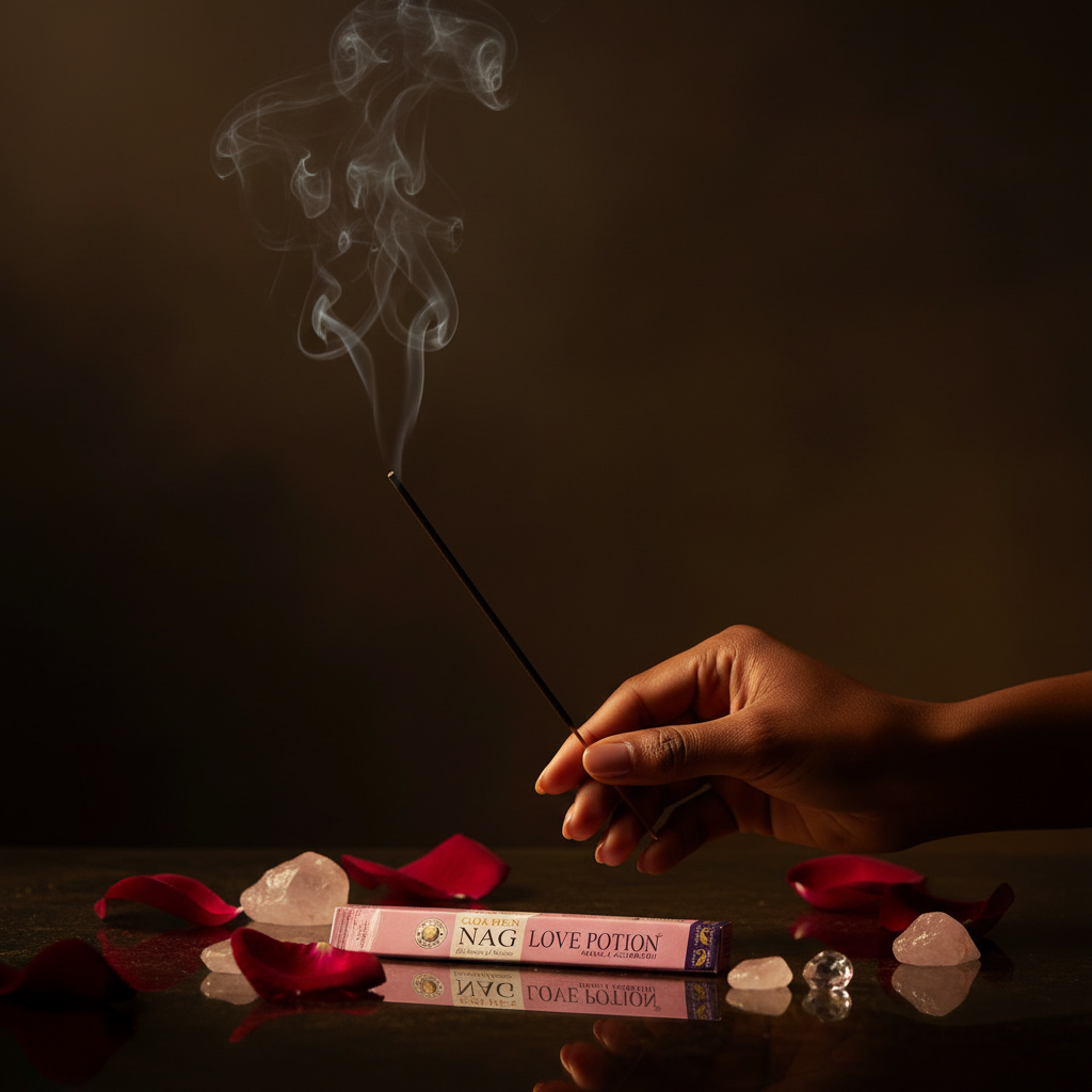 Bâton d’encens romantique premium allumé 
